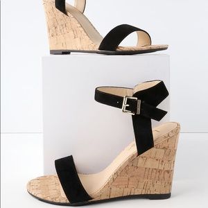 LULUS Whitney Black Suede Wedge Sandals